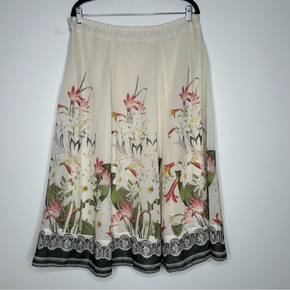 NWOT Soft Surroundings Cream Floral A-Line Skirt Spring Floral Lily Print Size L - Picture 1 of 12
